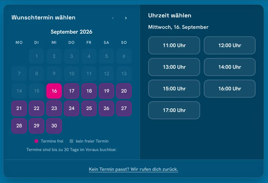 Terminwahl mit freien Zeiten aus der Magicline