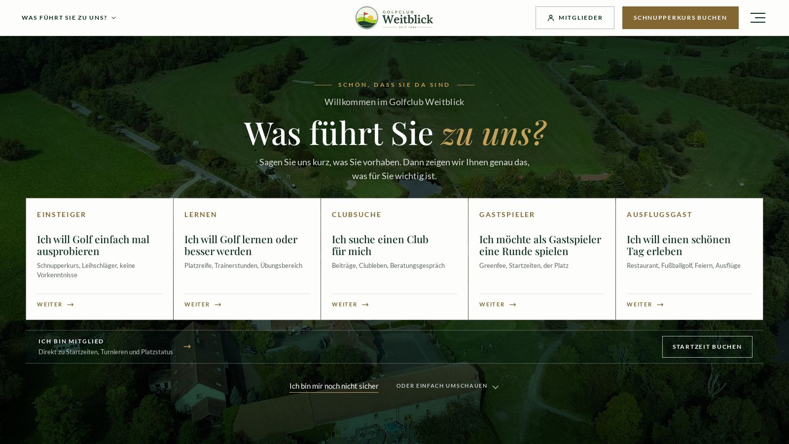 Startseite im klassischen Look mit Einstiegsabfrage